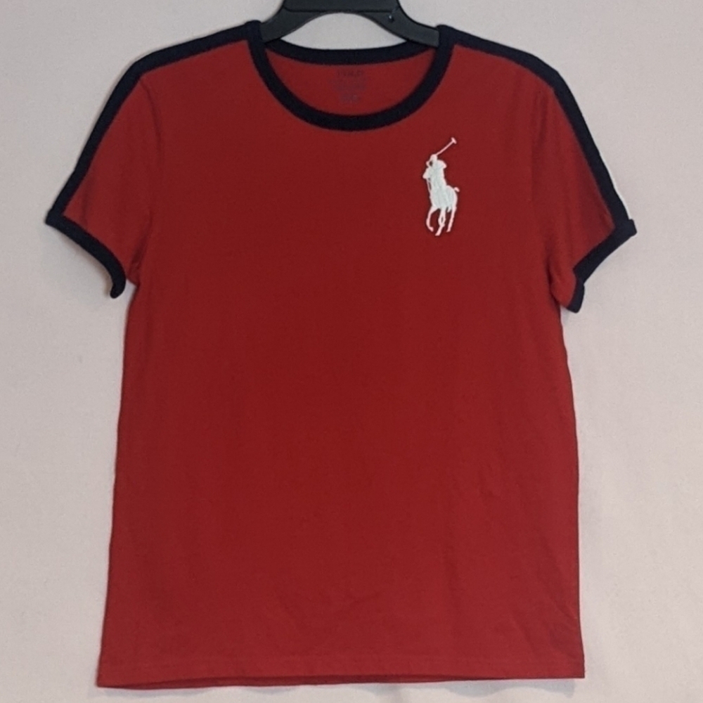 Polo Ralph Lauren Kids Red Short Sleeve Crew Neck Tee with Blue Trim size Large